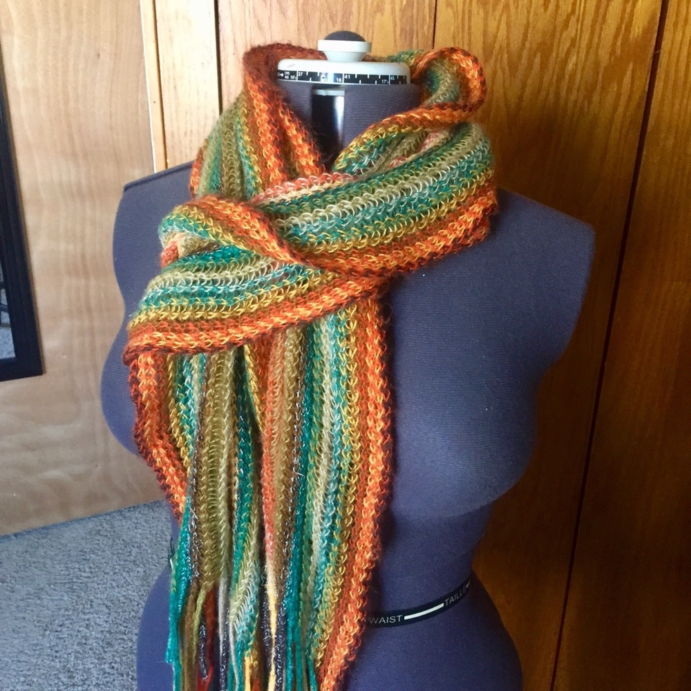 CEJON Crocheted Scarf Orange/Teal/Yellow/Metallic